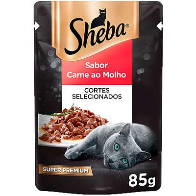 Ração Úmida Sheba Sachê Cortes Selecionados Sabor Carne ao Molho para Gatos Adultos