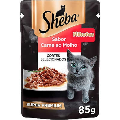 Ração Úmida Sheba Sachê Cortes Selecionados Sabor Carne ao Molho para Gatos Filhotes