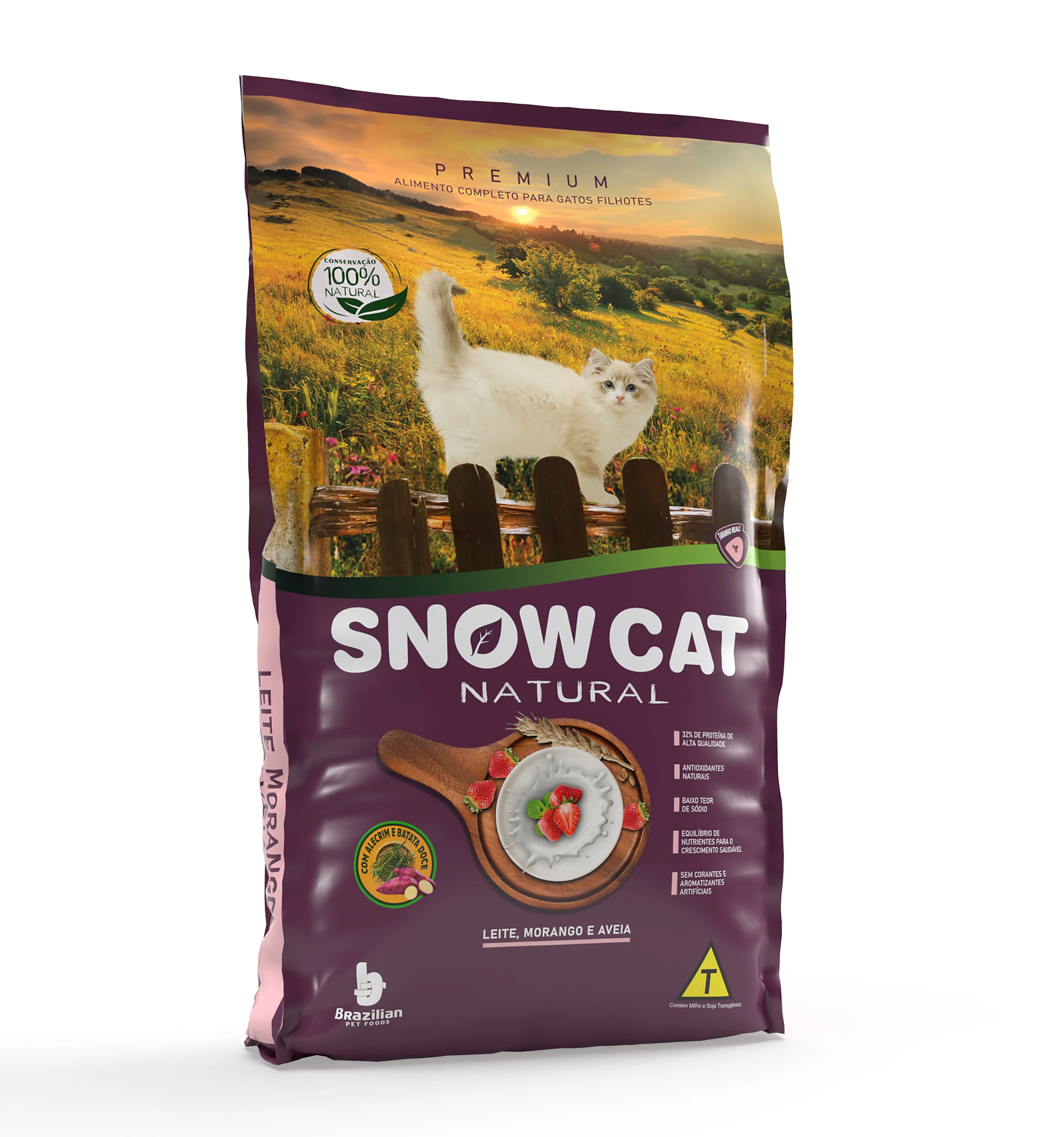 Ração Snow Cat Natural Leite, Morango e Aveia