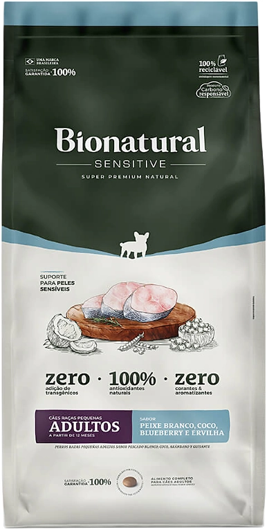 Ração Seca Bionatural Sensitive para Cães Adultos Raças Pequenas sabor Peixe