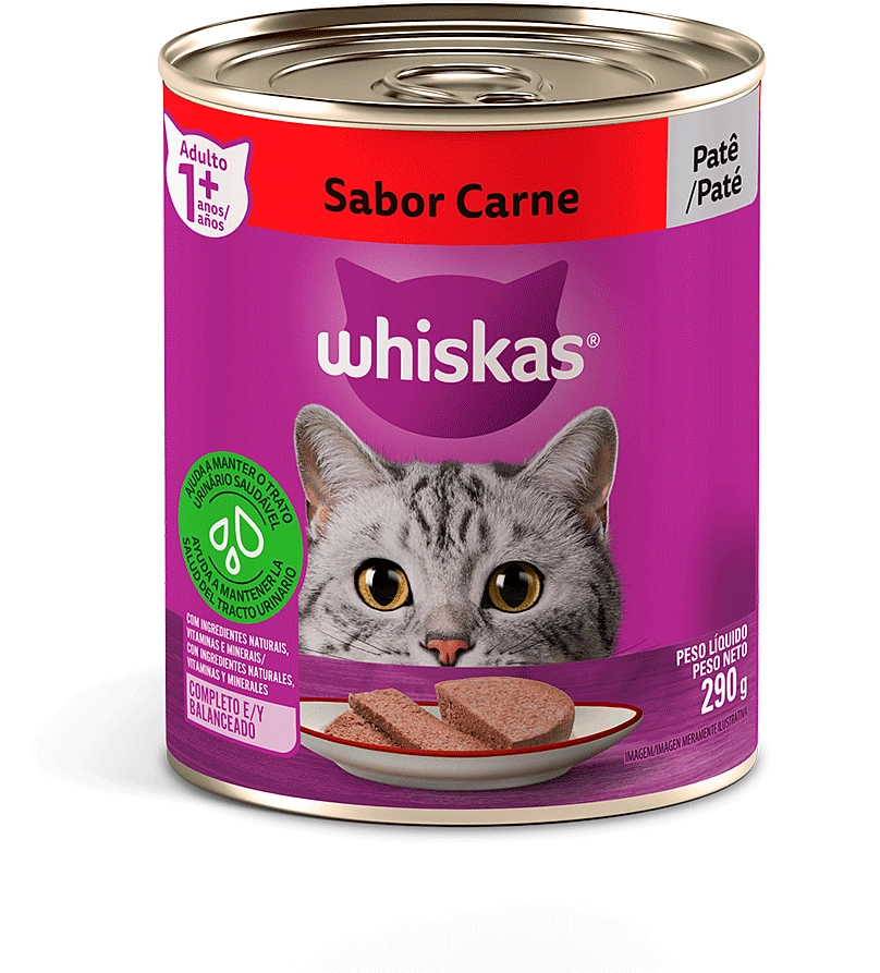 Ração Úmida Whiskas Lata Patê de Carne para Gatos Adultos