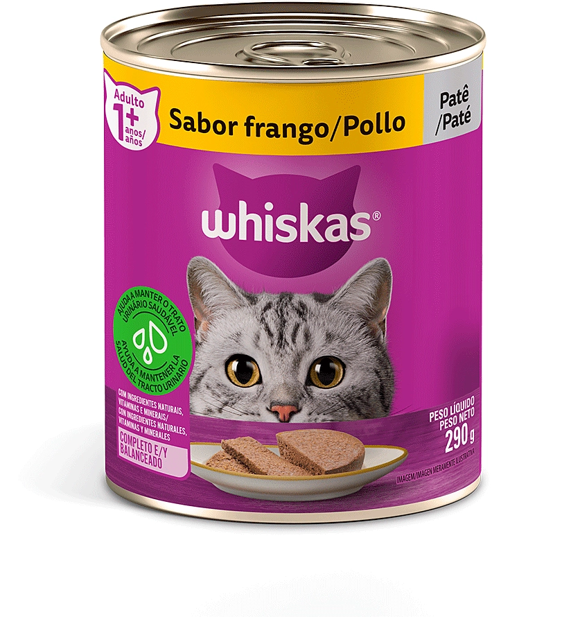 Ração Úmida Whiskas Lata Patê de Frango para Gatos Adultos