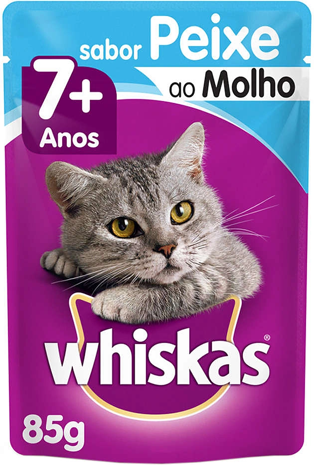 Ração Úmida Whiskas Sachê Peixe ao Molho para Gatos Sênior 7 + Anos